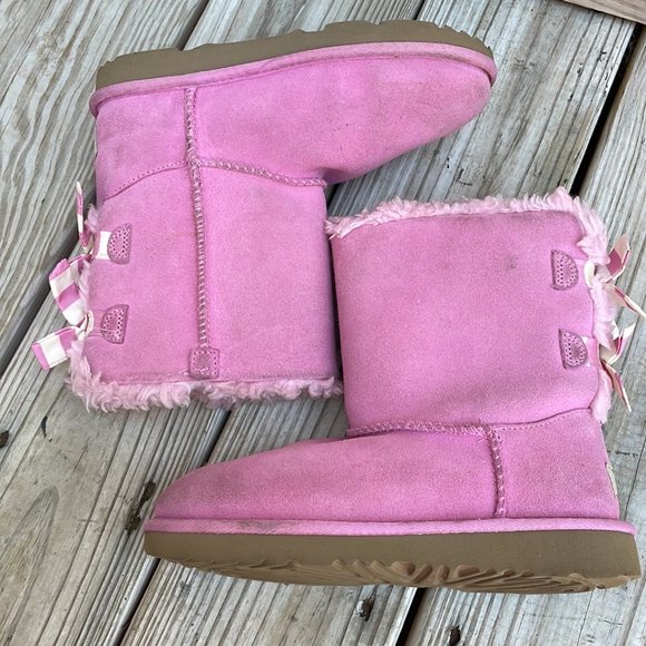 UGG Bailey PInk Bow Striped Boots Size 3 - Picture 2 of 14